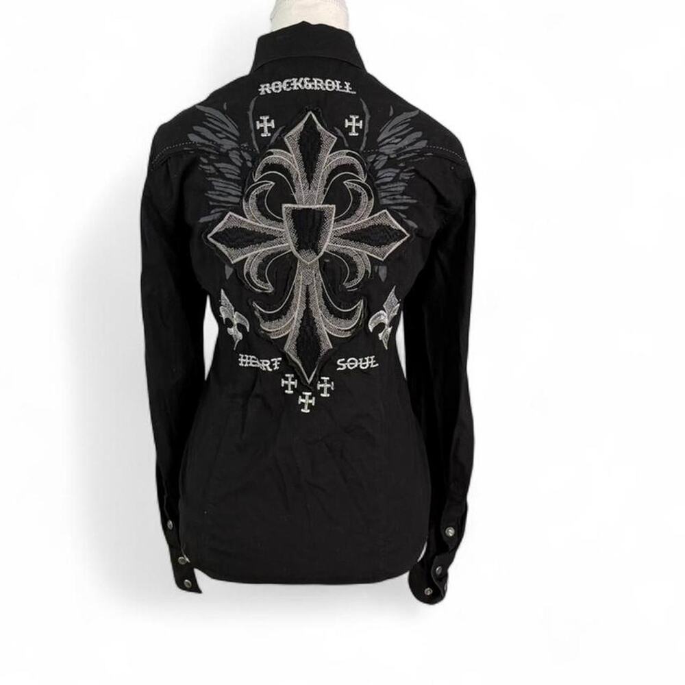 Rock&Roll Cowgirl Vintage Embroidered GothicY2K Western Grunge ButtonDown Size L
